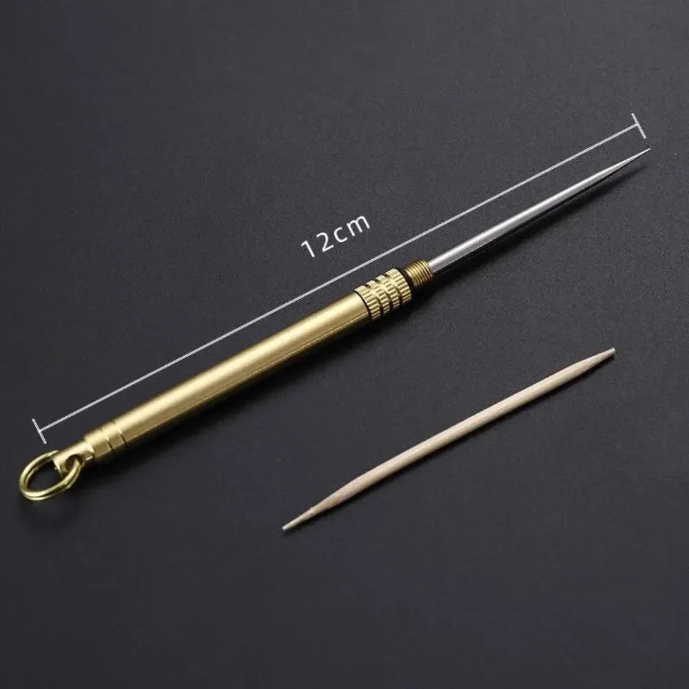 Titanium & Brass Toothpick, Portable Toothpick Bottle with Fruit Fork, Multifunctional Camping Tool, Stronger Than Dental Floss