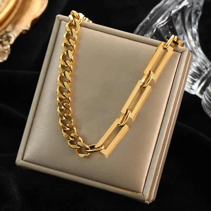 EILIECK 316L Stainless Steel Gold Color Cuba Chain Necklace For Women New Trendy Punk Thick Neck Chain Waterproof Jewelry Gift