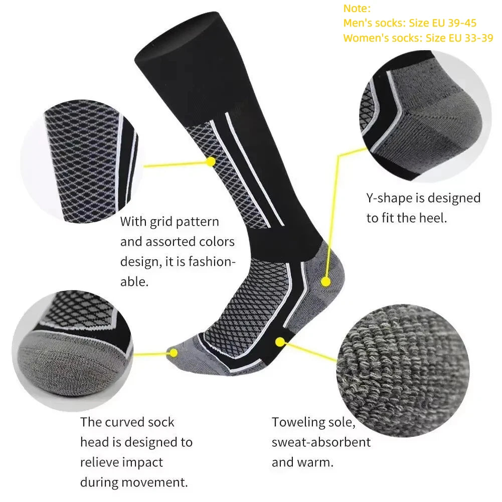 DIZETION 1 Pair Winter Warm Thickening Ski Stockings Hiking Socks For Women Men Children Outdoor Anti-Cold High Sports Stockings