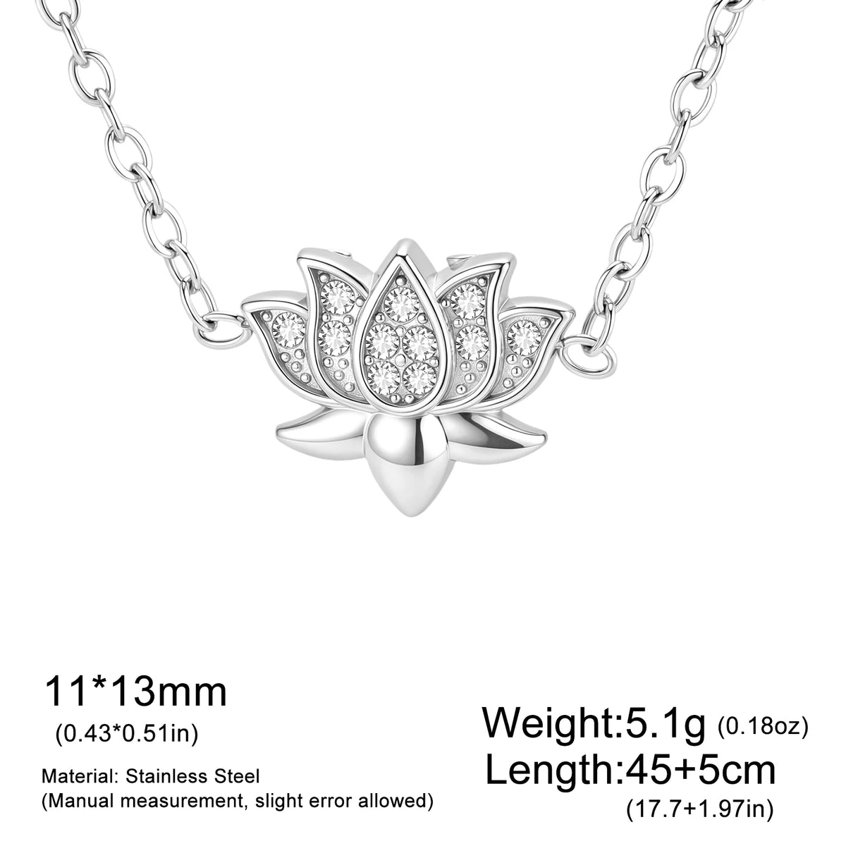 Skyrim Lotus Pendant Necklace for Women Stainless Steel Gold Color Cubic Zirconia Flower Clavicle Chain Spiritual Yoga Jewelry