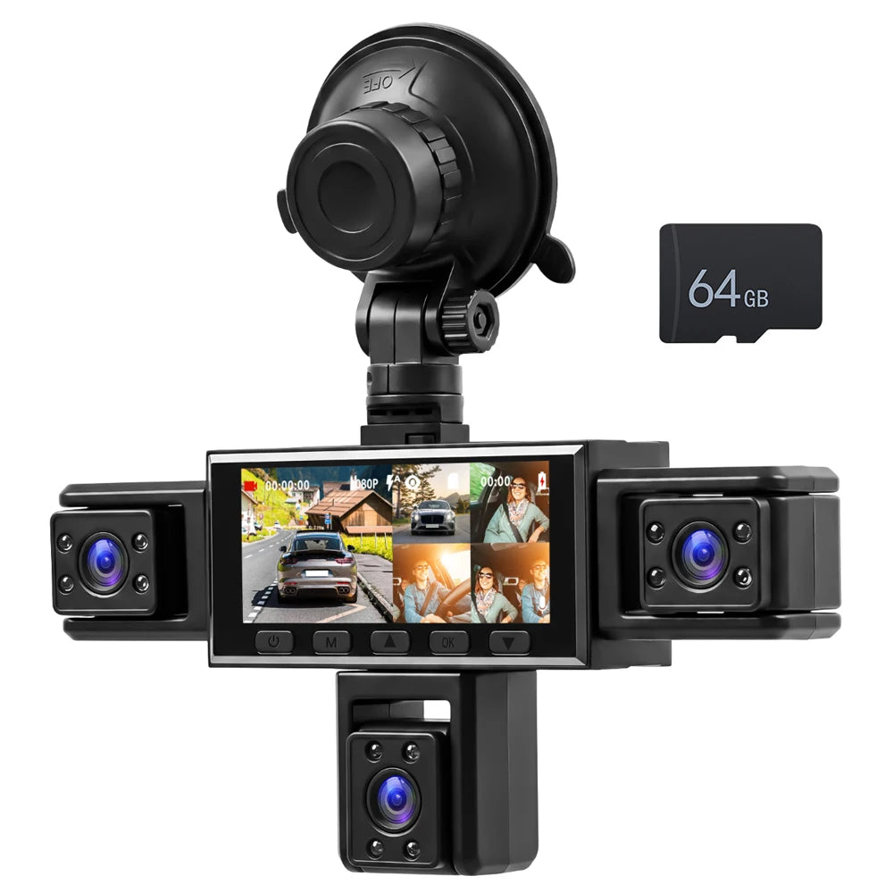 Podofo 1080P Car Video Recorder Black Box 5 Lens Car Dash Cam Hardwire Kit Car Accessories Including 480P Left Interior, Right Interior, And Rear View Cameras Driving Recorder