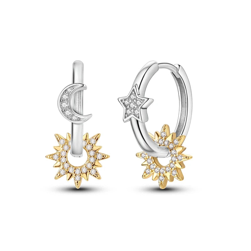 New 925 Sterling Silver Star And Moon  Women Earrings Brilliant Wedding Engagement Star Earrings Jewelry Gift