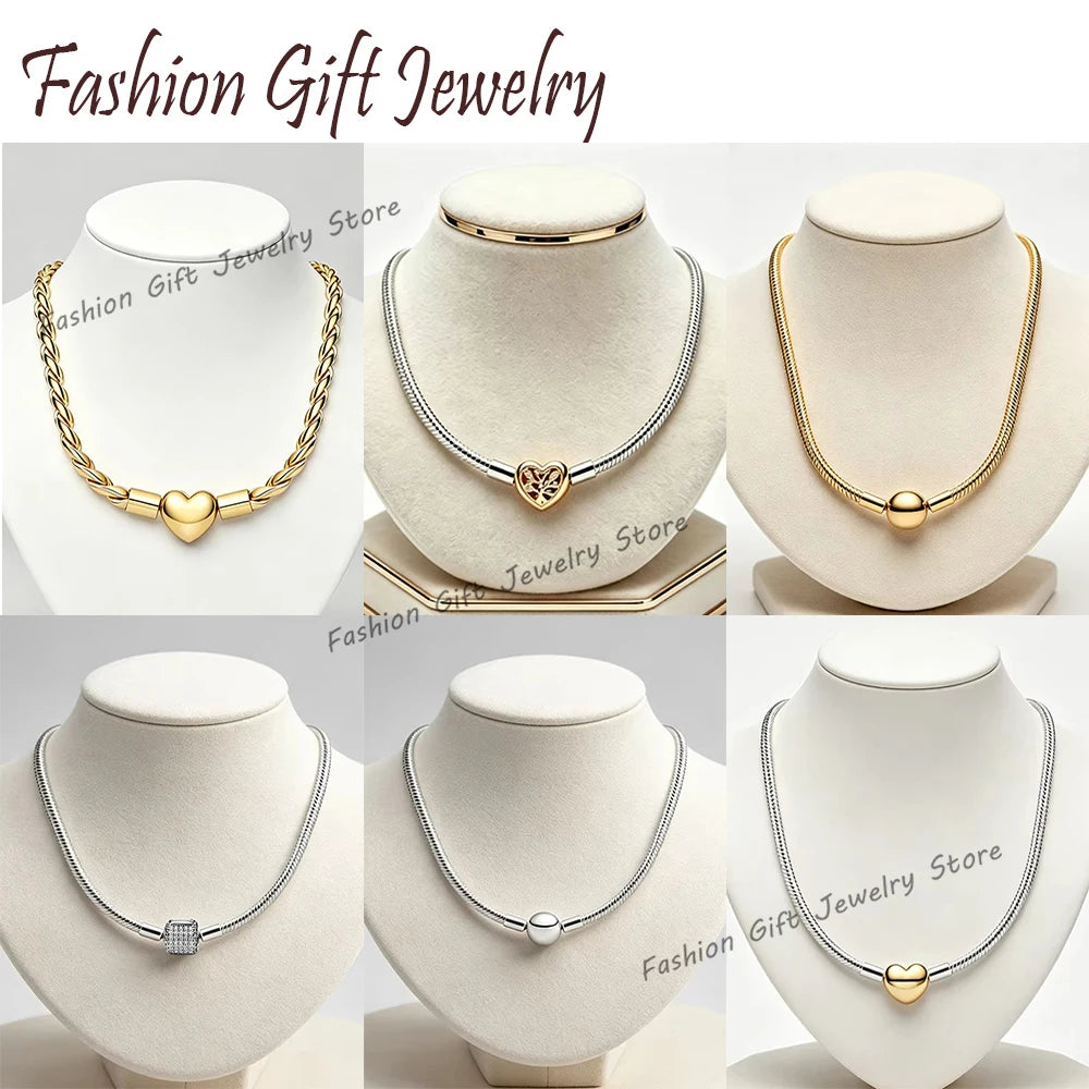 S925 Silver Life Tree Ball shaped Gold Heart Thread Necklace Suitable for Women's Daily Wear DIY Exquisite Jewelry Gifts