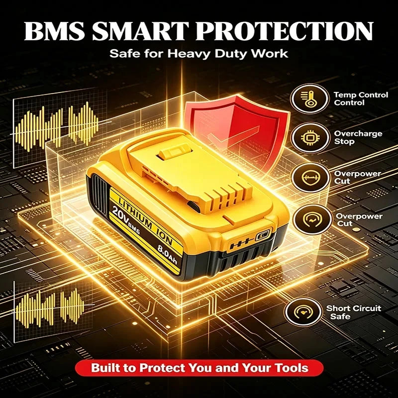 20V MAX XR Lithium Battery Pack For DeWalt Power Tools Replacement Battery Compatible DCB200 DCB205 8.0Ah Rechargeable Battery