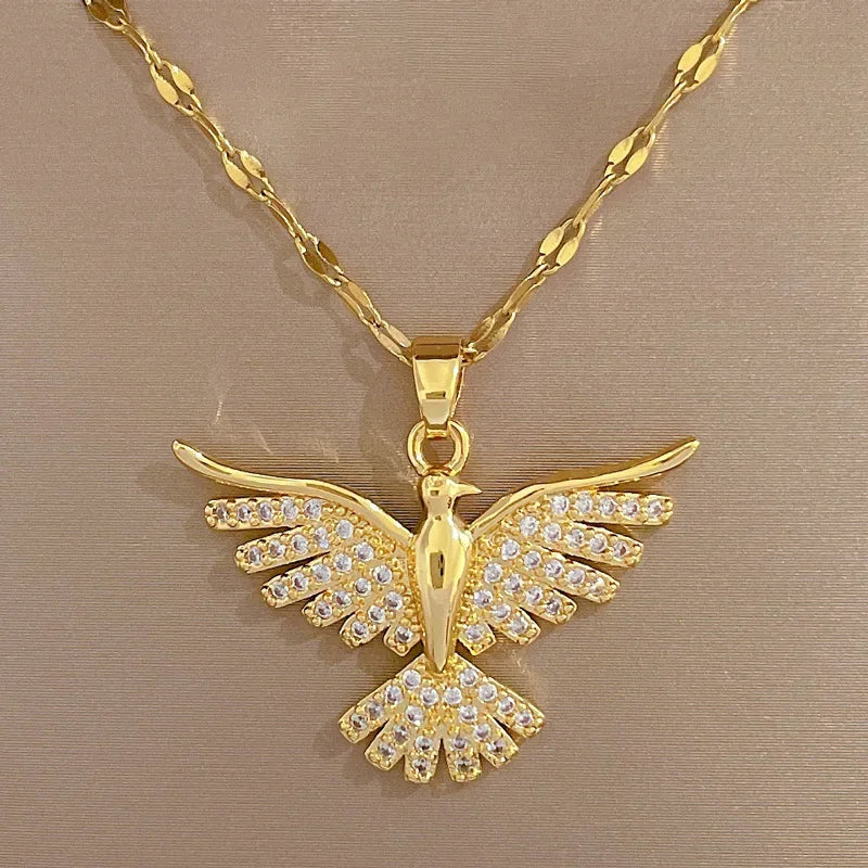 DIEYURO 316L Stainless Steel Phoenix Eagles Pendant Necklace For Women Girl 2023 New Trend Choker Neck Chain Jewelry Gift Party