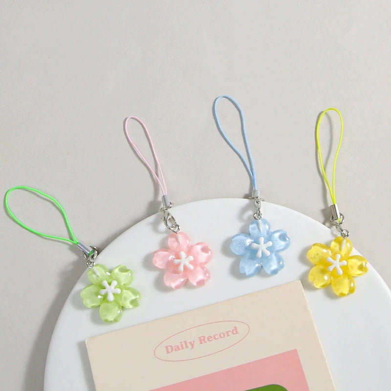Colorful Resin Flower Phone Chains for Women Korean Style Fresh Cute Transparent Bag Key Pendant Best Friend Compact Accessory