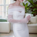 VG73 Bride Wrap Set Detachable Sleeve Bridal Shoulders Wedding Cover Party Bolero Woman Transparent Jacket  Removable Gloves