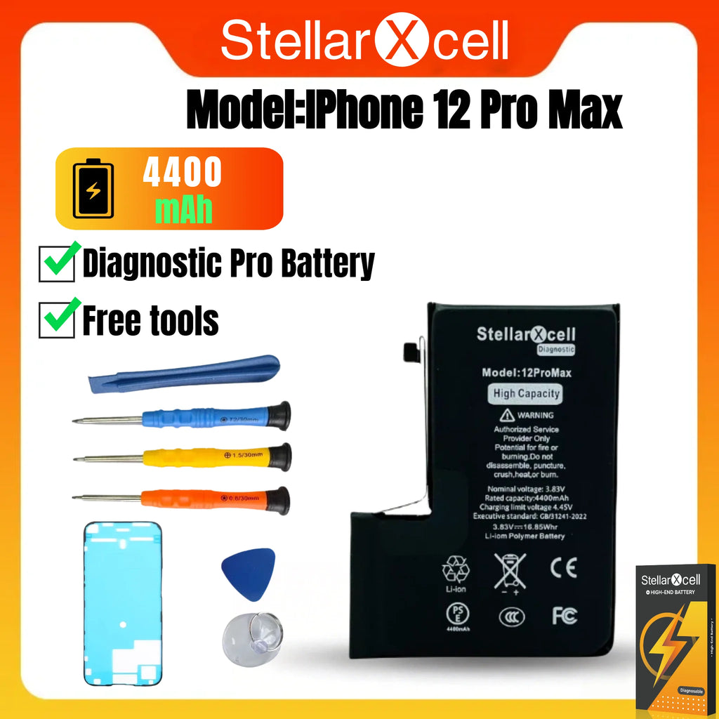 StellarXcell Diagnostic Battery Show Genuine Part No Pop Up Message for iPhone 12mini 13Pro 14Plus 15Promax Battery Replacement