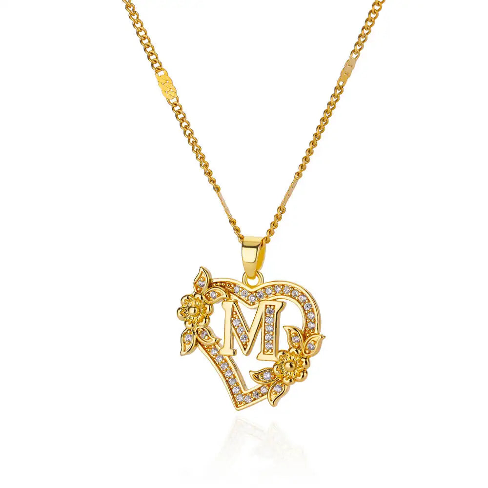 Heart Initial Letter Necklaces For Women Gold Color Stainless Steel Chain A-Z Alphabet Pendant Necklace Birthday Jewelry Gift
