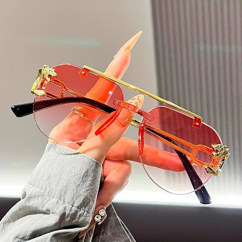 Frameless Beveled Sunglasses Frog Eyes Gradient Color UV Protection Oversized Sun Glasses