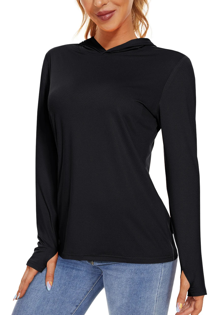 TACVASEN UPF 50+ UV/Sun Protection Outdoor Hooded T-shirt Women's Long Sleeve Hoodie Shirt Fishing Hiking Tee Shirts Pullover