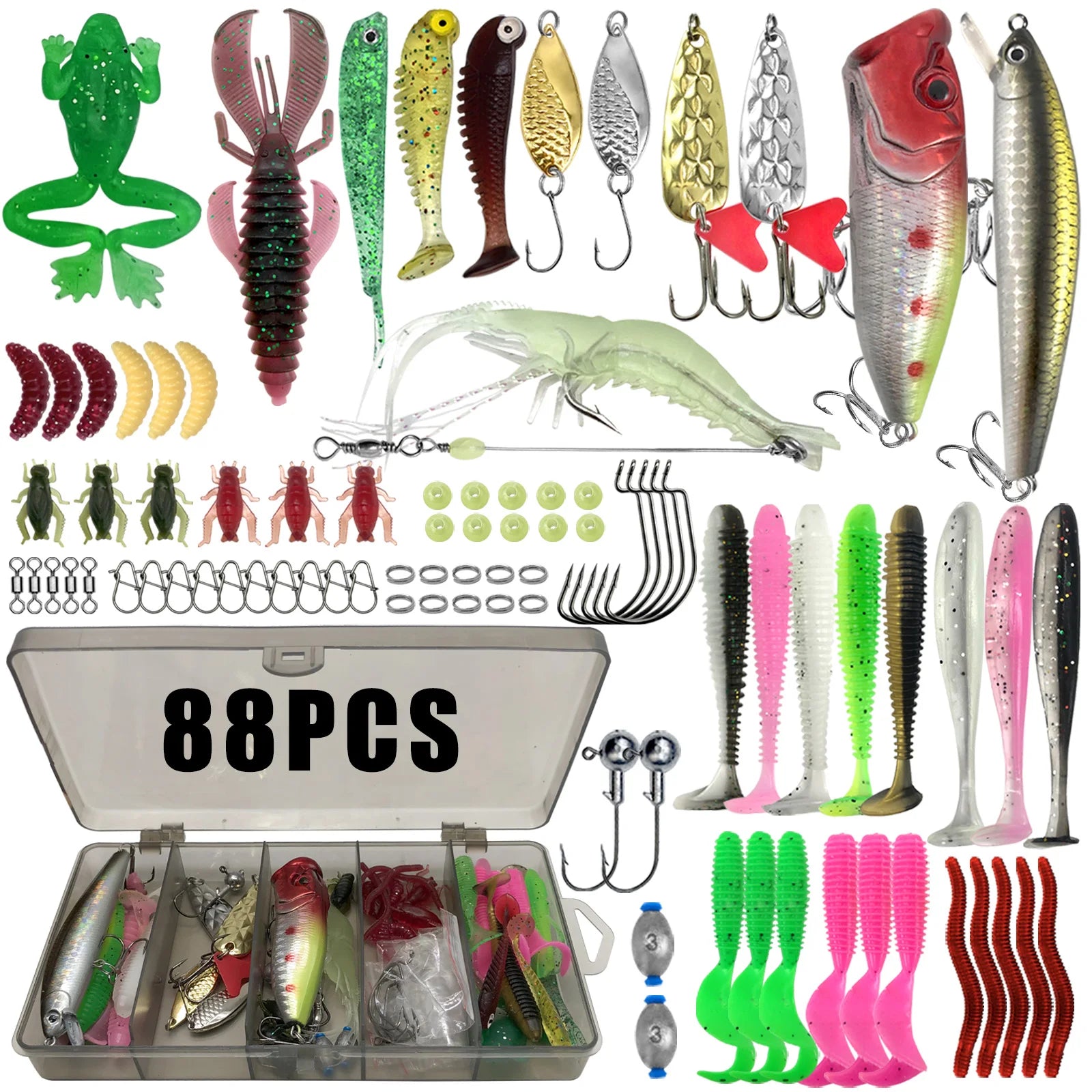 86/88/136/149/366pcs Fishing Lure Kit For Trout/Pike/Bass Multi-Lure Fishing Set Layered Tackle Pro Gear Tackle Box