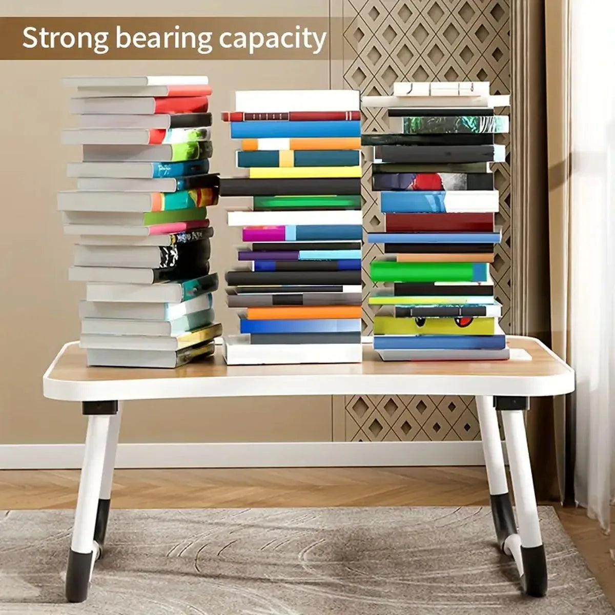 Portable Laptop Desk with USB Light & Fan, Built-in Cup Holder & Tablet Slot, Foldable Adjustable Laptop Table for Bed Sofa Work