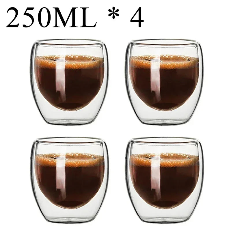 Double Wall Glass Cup Heat Insulation Transparent Handmade Tea Drink Cups MINI Whisky glasses Espresso Coffee Mug set 250-450ml