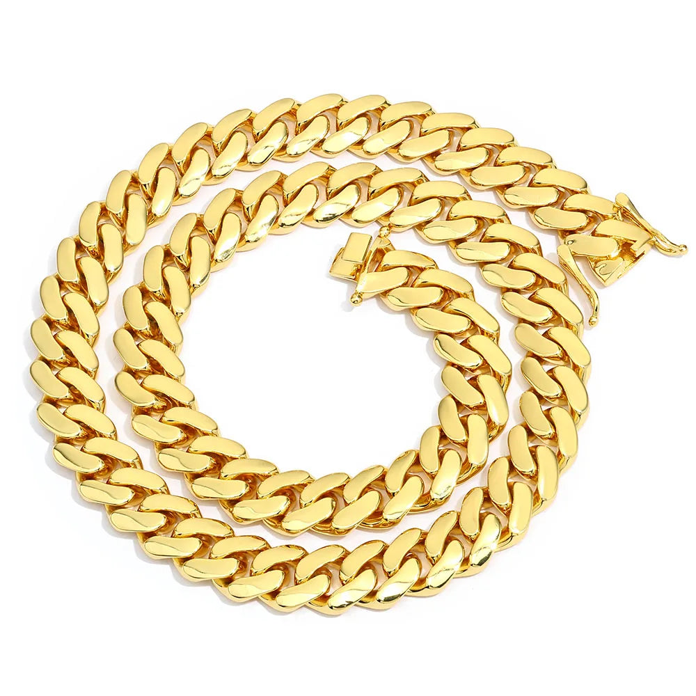 10-22mm 18k Gold Plated Miami Cuban Link Chain Solid For Men Wholesale Heavy Luxury Cuban Necklace Hip Hop Jewelry