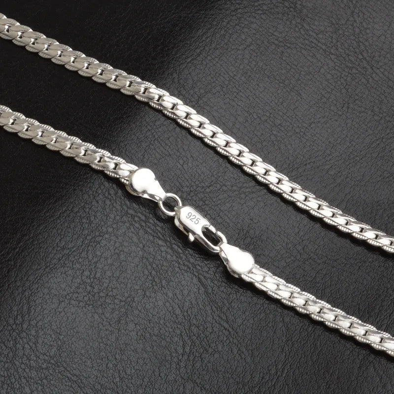 Nice 925 Sterling Silver 5MM Full Sideways Chain Necklace For Women Men Fashion Jewelry Sets Wedding Gift