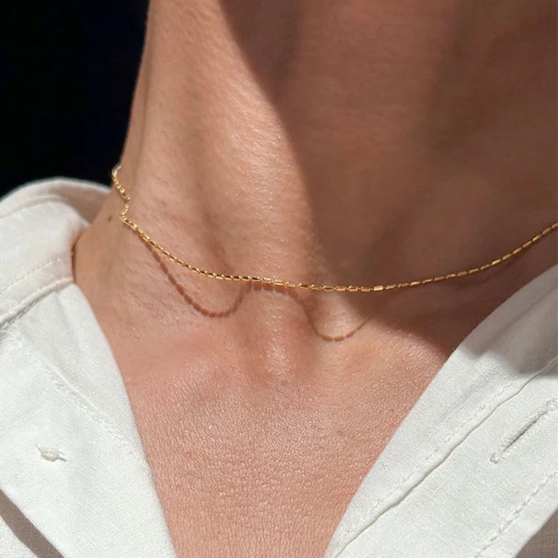 925 Sterling Silver Necklace With Simple Geometric Beads Choker Shiny And Delicate Collarbone Chain For Women Fashion Jewellery