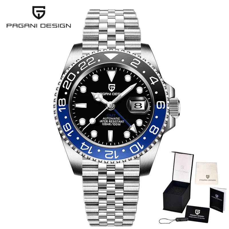 PAGANI DESIGN PD-1662 Luxury GMT Men Mechanical Wristwatch Sapphire Glass Stainless Steel 100M Waterproof Automatic Watches