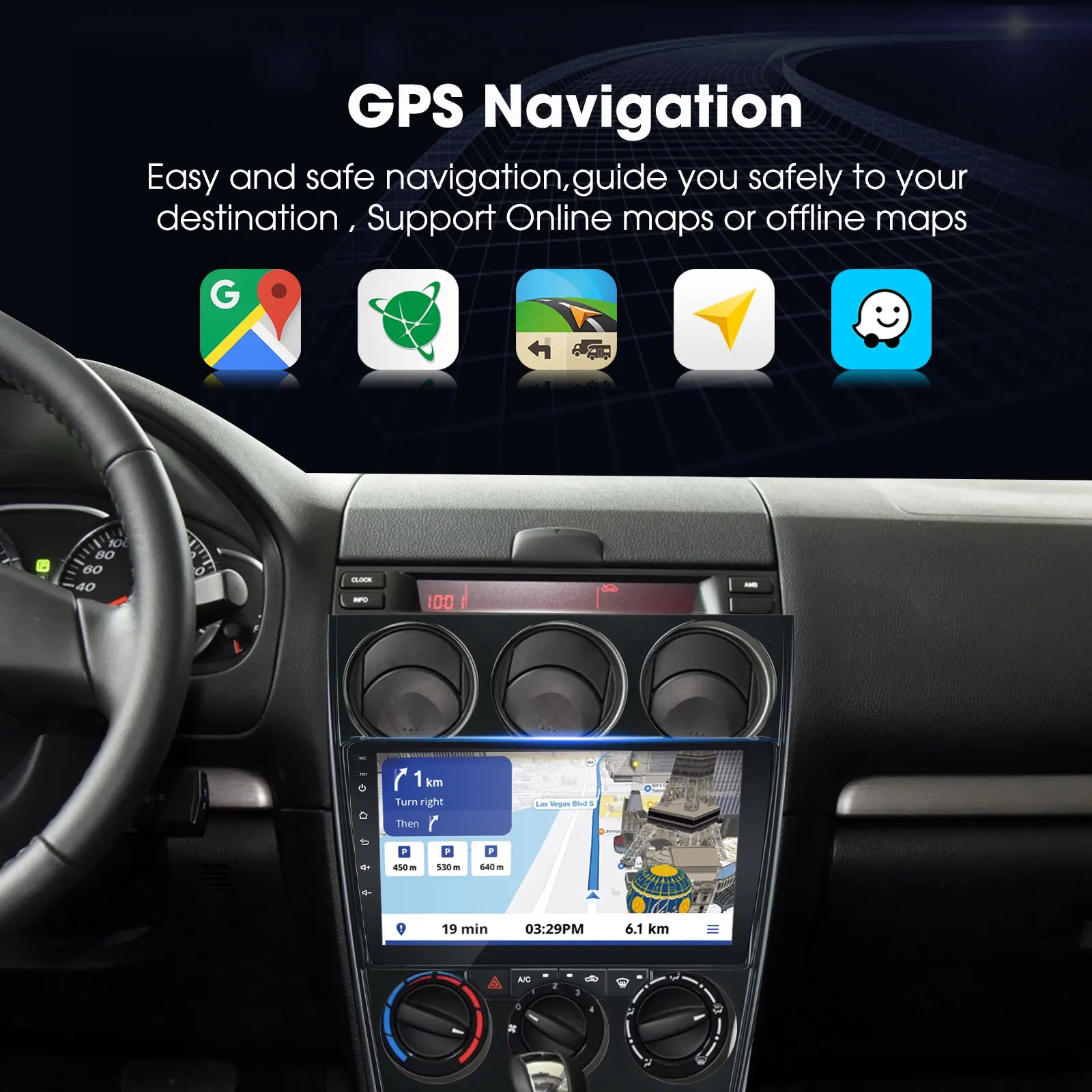 Car Radio for Mazda 6 Atenza 2002-2008, Car Stereo for Mazda 6 Atenza 2002 2003 2004 2005 2006 2007 2008 Build-in Carplay & Android Auto, with GPS Navigation, WiFi, Bluetooth, FM, 2G+32G