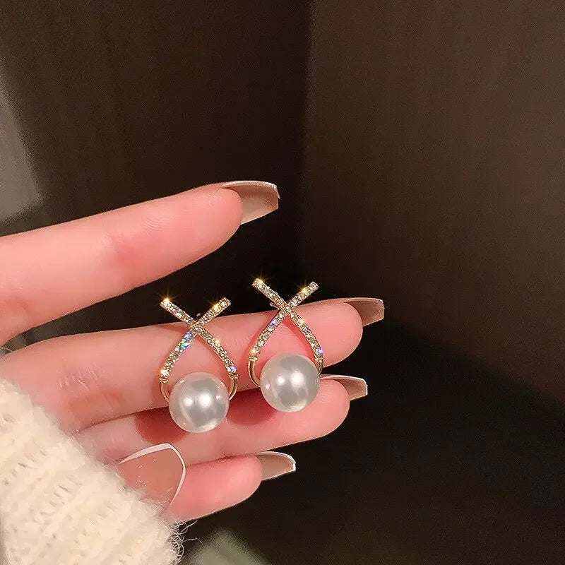 2 Pieces Of Women's Trendy Cross Studded Diamond Earrings For Outdoor Travel, Carnival, Party, Holiday Dressing Gifts -6511
