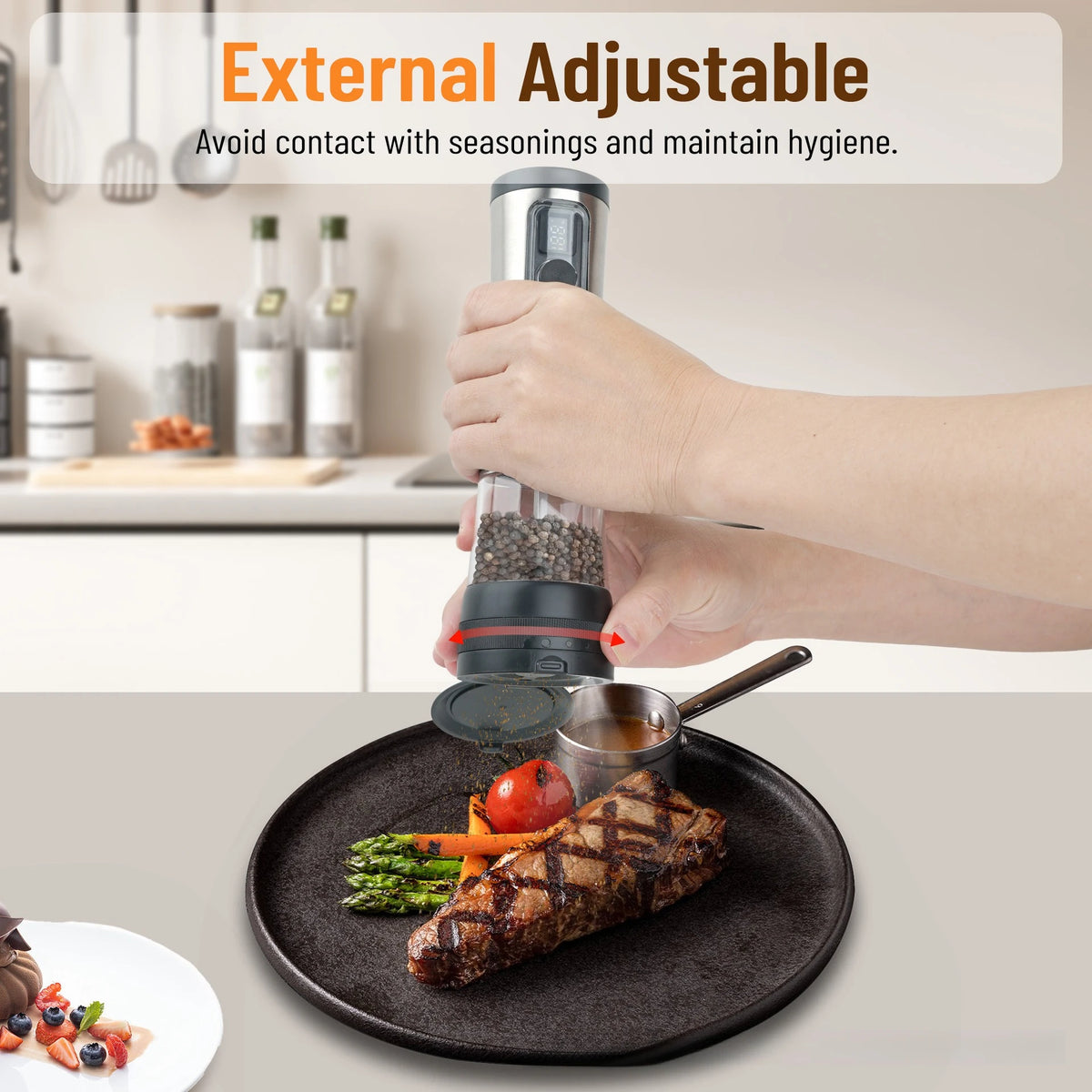 Electric Automatic Pepper Salt Grinder Set with Rechargeable Base LED Electricity Indicator Adjustable Coarseness for Kitchen