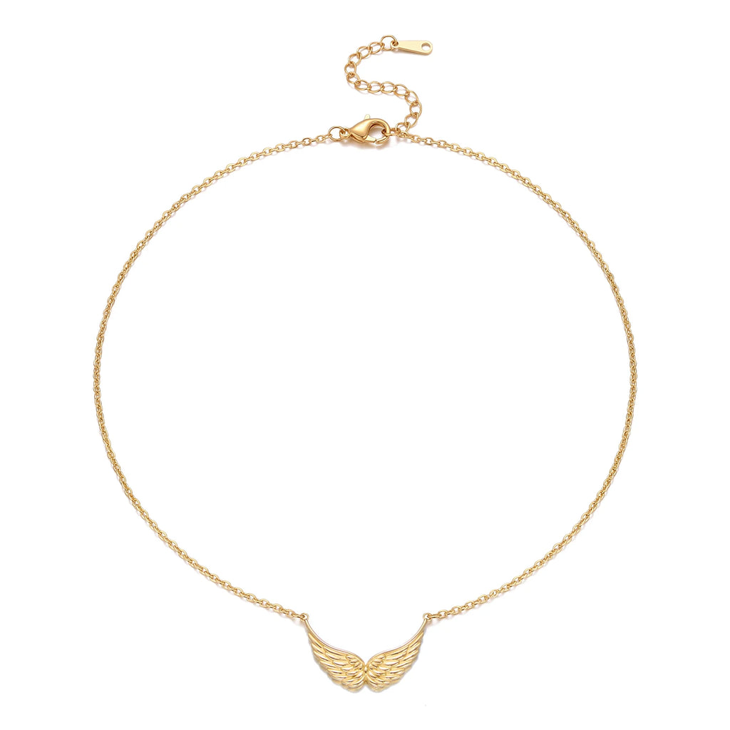 Silver Tone Stainless Steel Angel Wing Necklace for Women Gold Plated Dainty Pendant Chain Party Jewelry Gift for Her Waterproof
