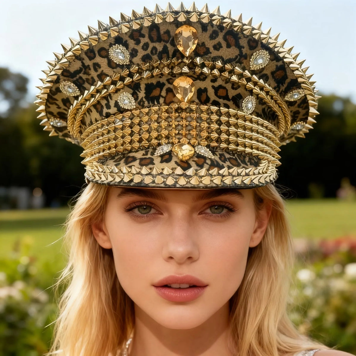 HongLuan Blue Steampunk Captain Hat Rhinestone for Burning Man Festival Woman, Vintage Military Accessories & Military Cap Man