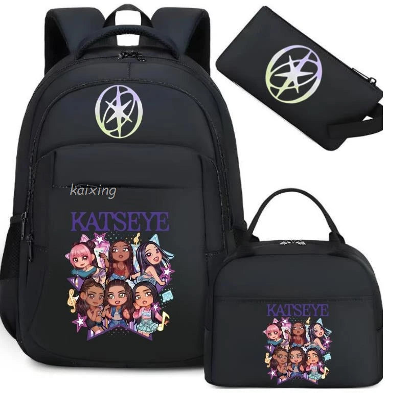 Hot Katseye Funny Print Backpacks WIth Lunch Bags Multi-pocket Camouflage Teens Travel Laptop Backpack Women School Bag Mochila
