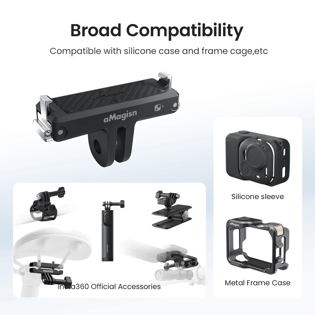 aMagisn Quick Release Mount for Insta360 Go Ultra, Plastic Magnetic Base with Stainless Steel Claws for Go Ultra Accessories