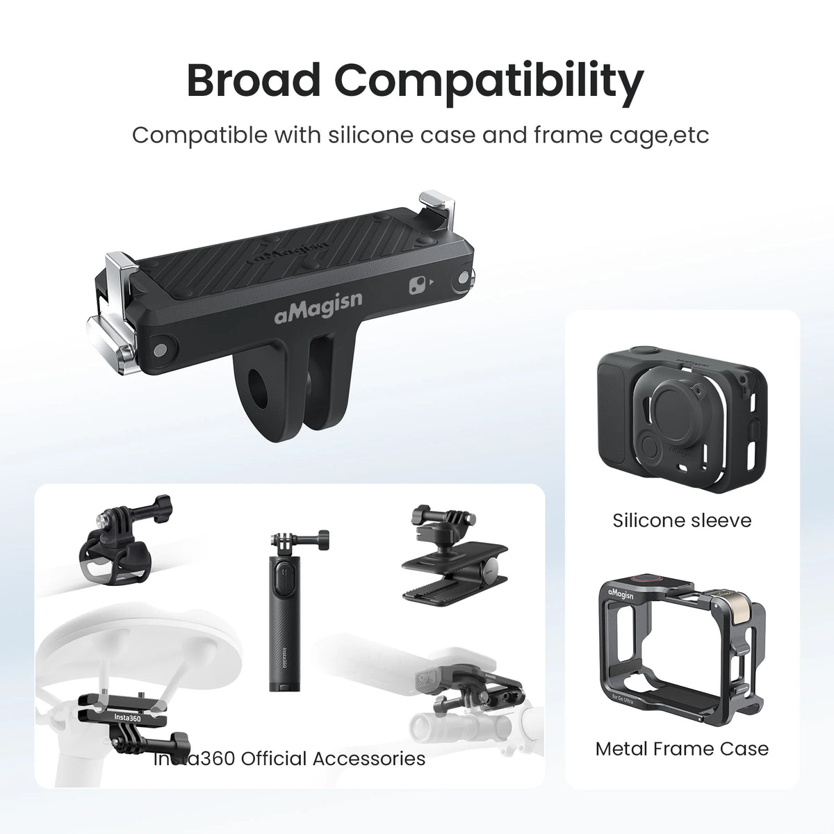 aMagisn Quick Release Mount for Insta360 Go Ultra, Plastic Magnetic Base with Stainless Steel Claws for Go Ultra Accessories