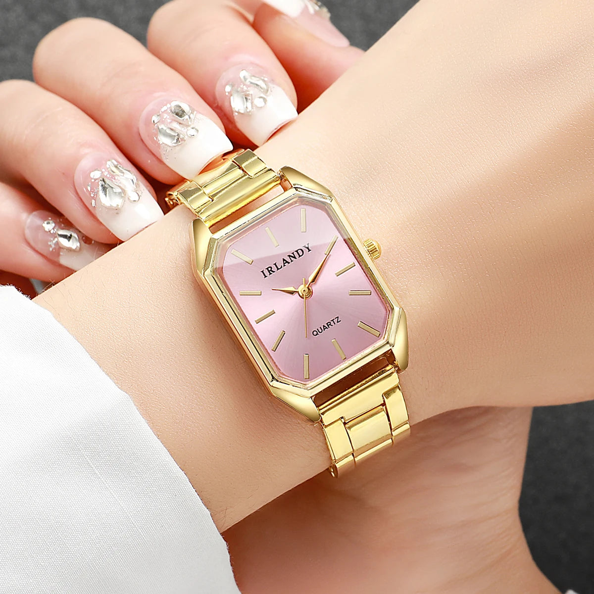 2PCS Fashion Rectangle Women Quartz Watch Rhinestone Bracelet Set Elegant Ladies Wristwatches Relogio Feminino（Without Box）