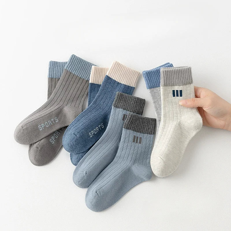 5 Pairs Autumn Fashion Boys Sock for Kids Cute Baby Girl Happy Funny Boat Long Socks White Spring Children's Clothes