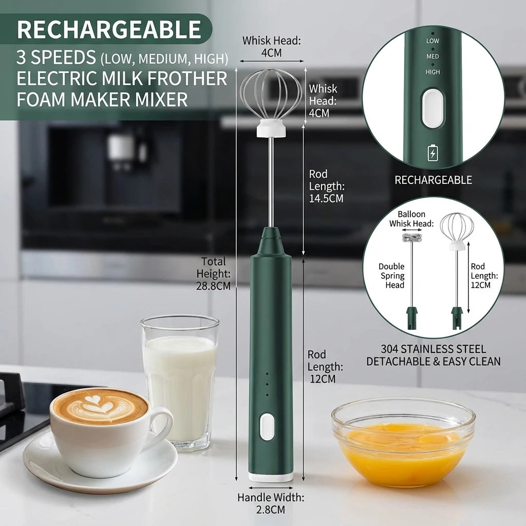 1 PCS USB Rechargeable Handheld Egg Beater 3 Speeds Electric Milk Frother Foam Maker Mixer Coffee Drink Frothing Wand Foamer