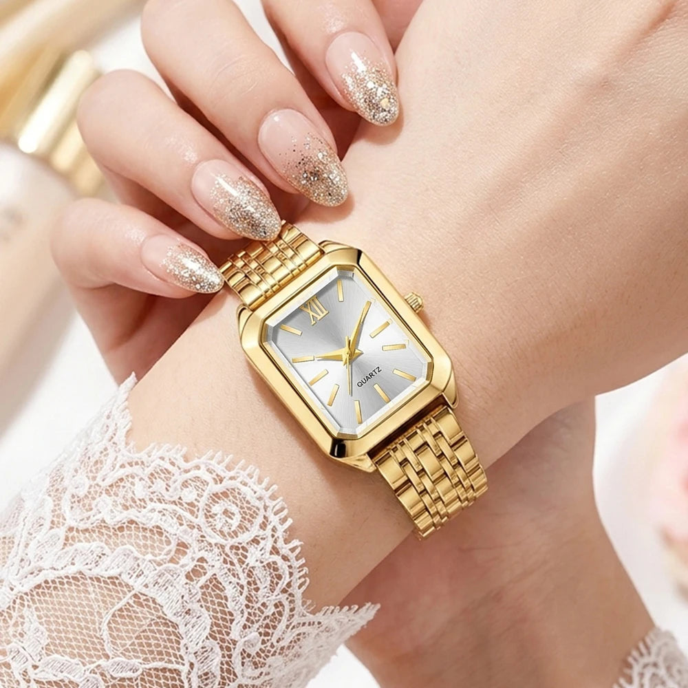 5Pcs/Set Unisex Jewelry Watches Women's Wristwatch Accessories Gold Pink Fashion Business Elegant Trendy Classic Exquisite Retro Light Luxury Rhinestone Luxury Bracelet Watch Set Y2K Suitable for Travel, Vacation, Parties, Da
