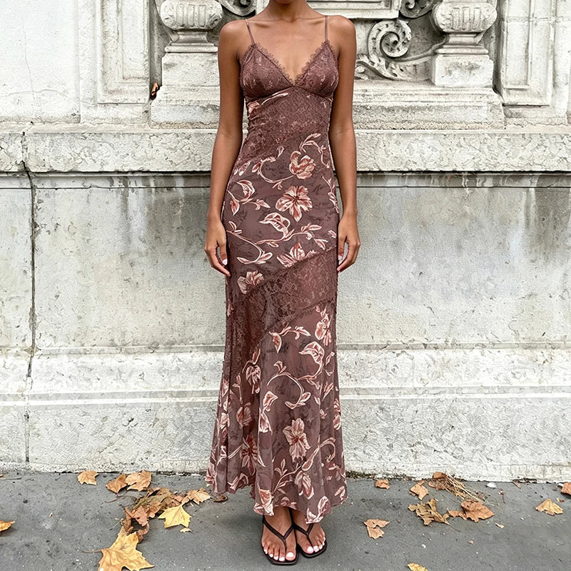 Elegant Straps Off Shoulder Dress Sexy Spicy Girl Perspective Floral Fishtail Dress Casual Lace Splice Backless Club Party Dress
