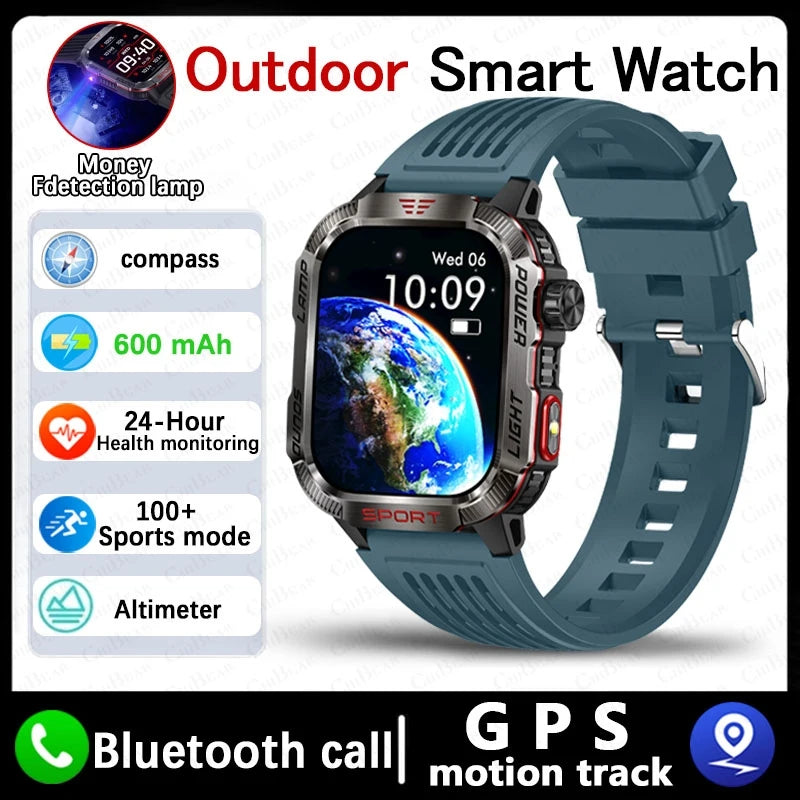 New Military Outdoor Smartwatch Men GPS Compass 600mAh BT Call 2.01" Screen Sports LED Flashlight 5ATM Waterproof Smart Watch