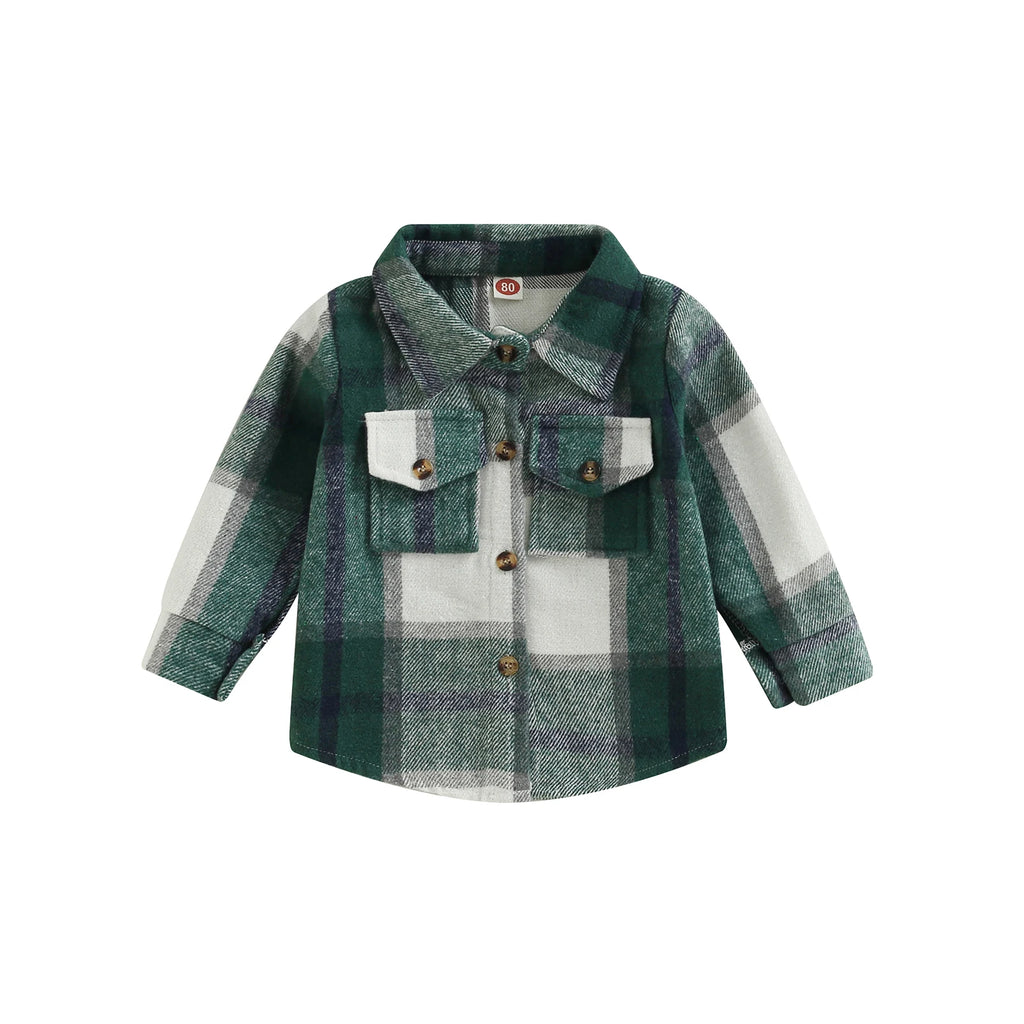 Toddler Baby Boy Girl Plaid Shirt Jacket Outfits Button Down Cardigan Kids Long Sleeve Coat Tops Fall Clothes