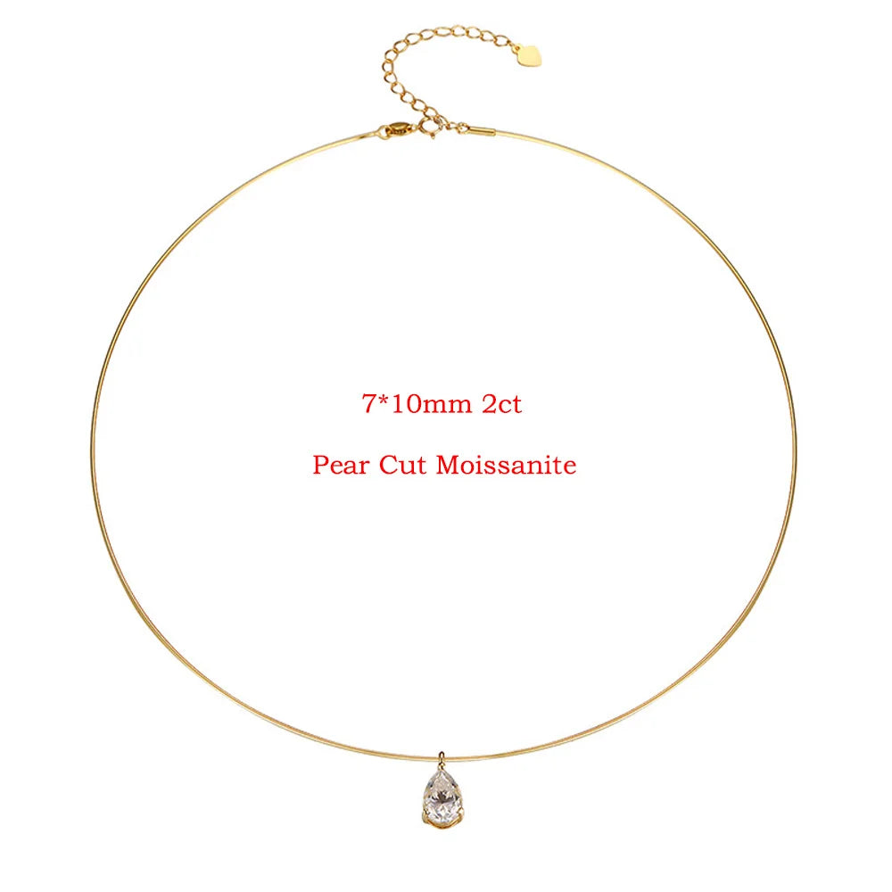 FEOBUR 2Carat Waterdrop Moissanite Pendants Collar Necklace 925 Sterling Silver Pear Solitaire Diamond Choker Women Jewelry Gift