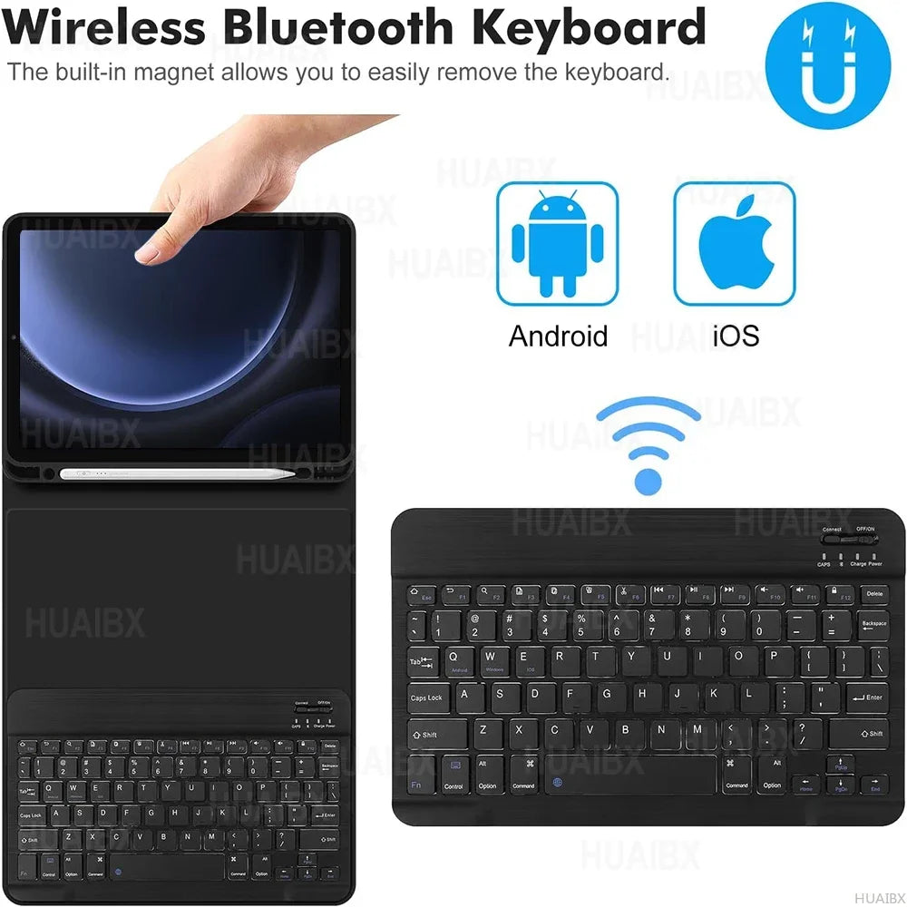 For Samsung Galaxy Tab S9 FE 10.9 Inch Case, Detachable Keyboard for Samsung Tab S9 FE SM-X510/X516B