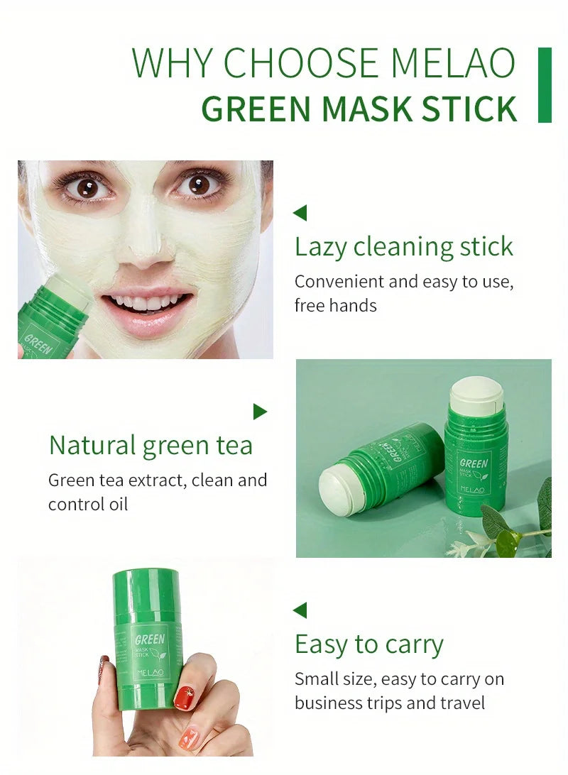 MELAO Green Tea Mask Stick - Natural Ingredients,Deep Cleaning,Oil Control,Effective For All Skin Types