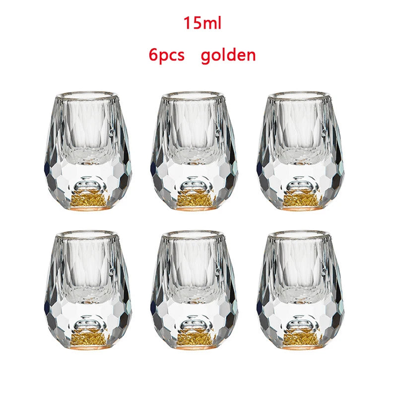 1/2/6pcs 15ML Gold Foil Crystal Wine Glass Luxury Whiskey Glass BPA Free Suitable for Decoration Collection and Celebration