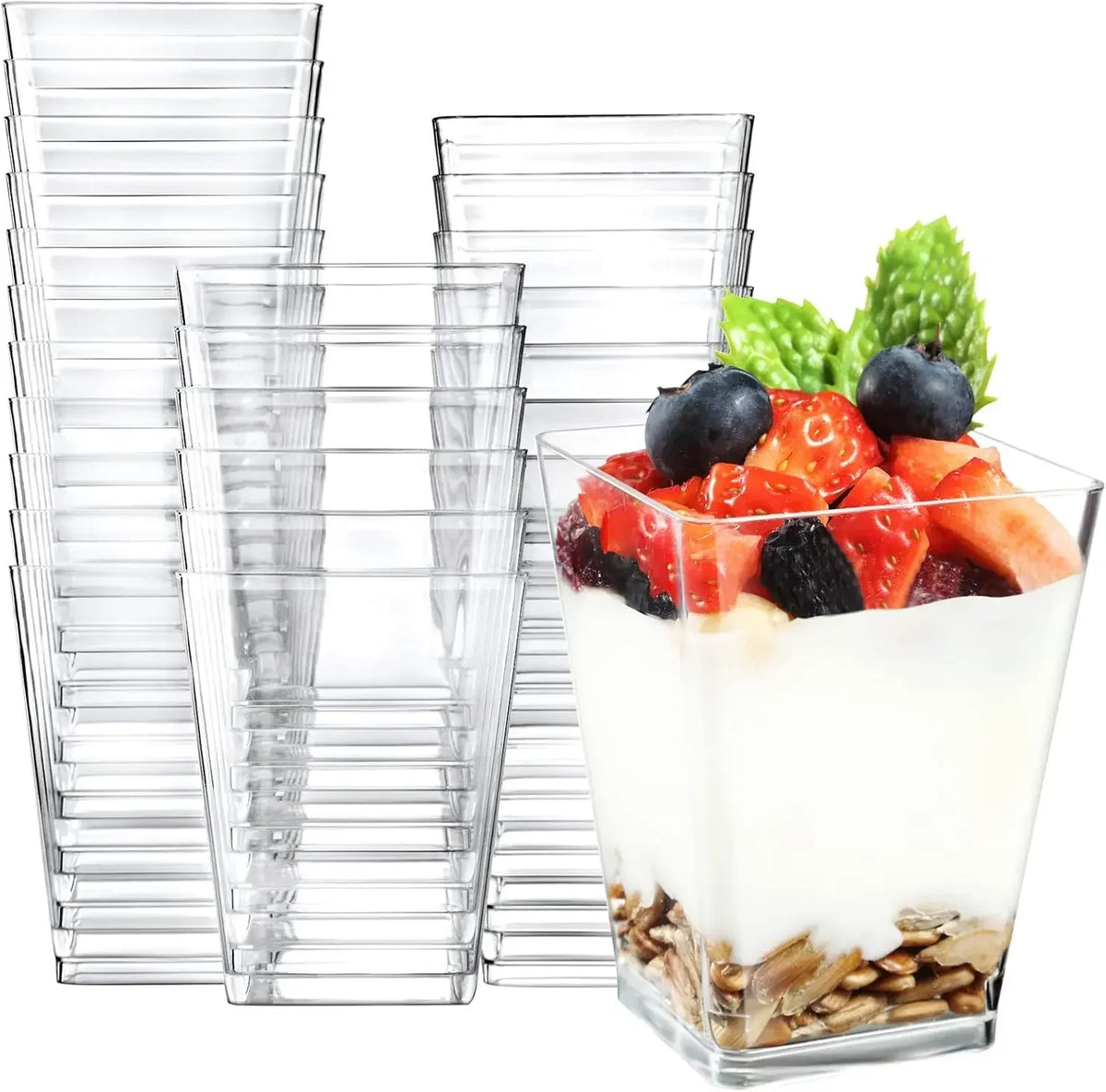 50PCS 70ml Transparent PS Dessert Bowls Reusable Trapezoid Cups for Ice Cream Yogurt Mousse Pudding Jelly Cake Display Party