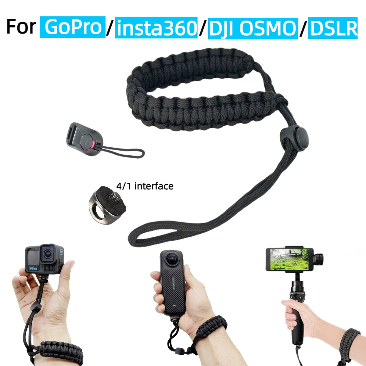 Wrist Strap Anti-Lost Weave with 1/4 Screw for DSLR GO PRO Hero 13 12 11 10 DJI OSMO Action 5 4 Insta360 X5 Accessories
