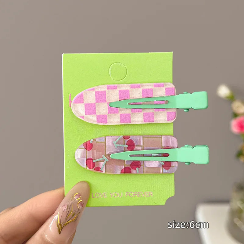 2 Pieces of Multi-Color Colorful Hair Clips with Side Bangs, Duckbill Clips for Flyaway Hair, Sweet Girl's Simple Hair Clips