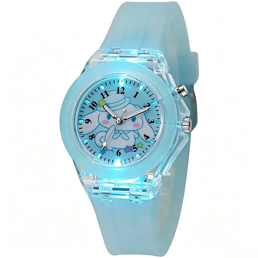 Cute Cartoon Pink Melody Style Kids Watches with Light-Up Silicone Strap Purple Black Kuromi Girls Watch Child Quartz Clock Gift