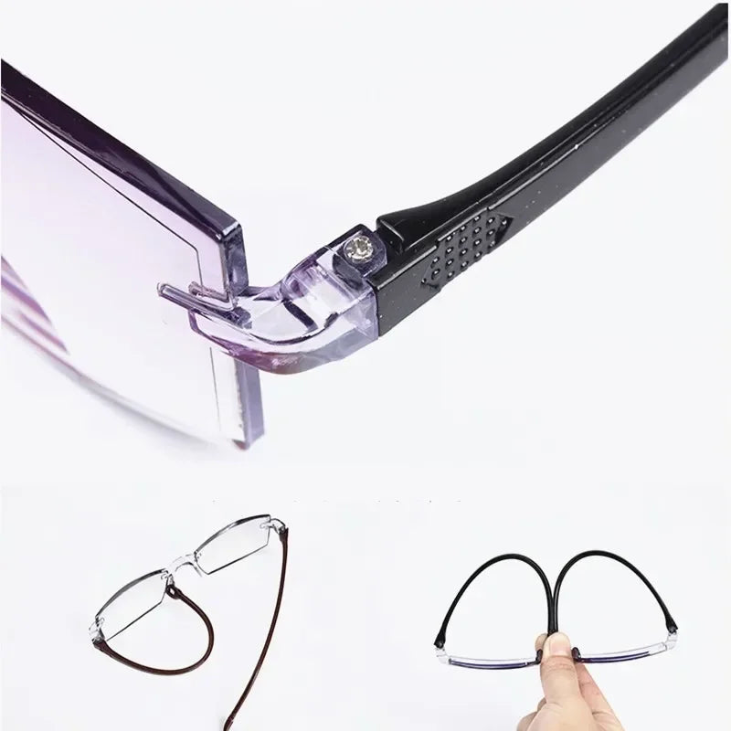 2 Pairs of Frameless Anti Blue Light Reading Glasses, Lightweight and Fatigue Resistant for Middle-Aged and Elderly People