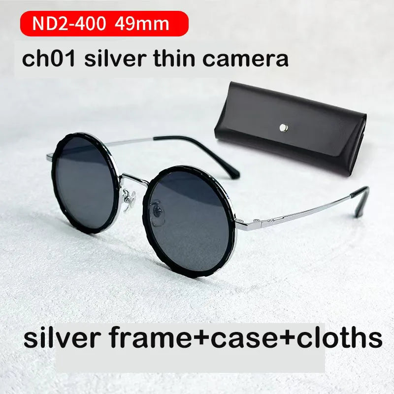 ND9 Adjustable Dimming Sunglasses Retro Punk Round Men's Fishing UV400 Polarized Driving Sunglasses Women