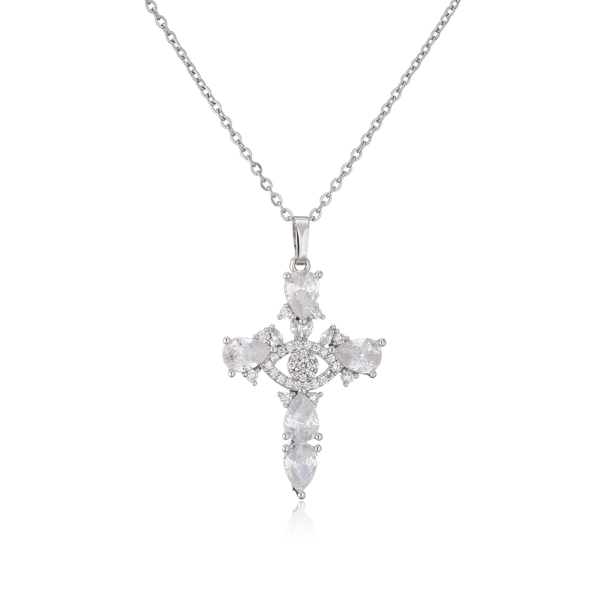 HECHENG,High Quality Crystal Shiny Zirconia Cubic Zircon Necklace Pendant Cross Jesus Christ Gold Colour Jewelry Gift for Women