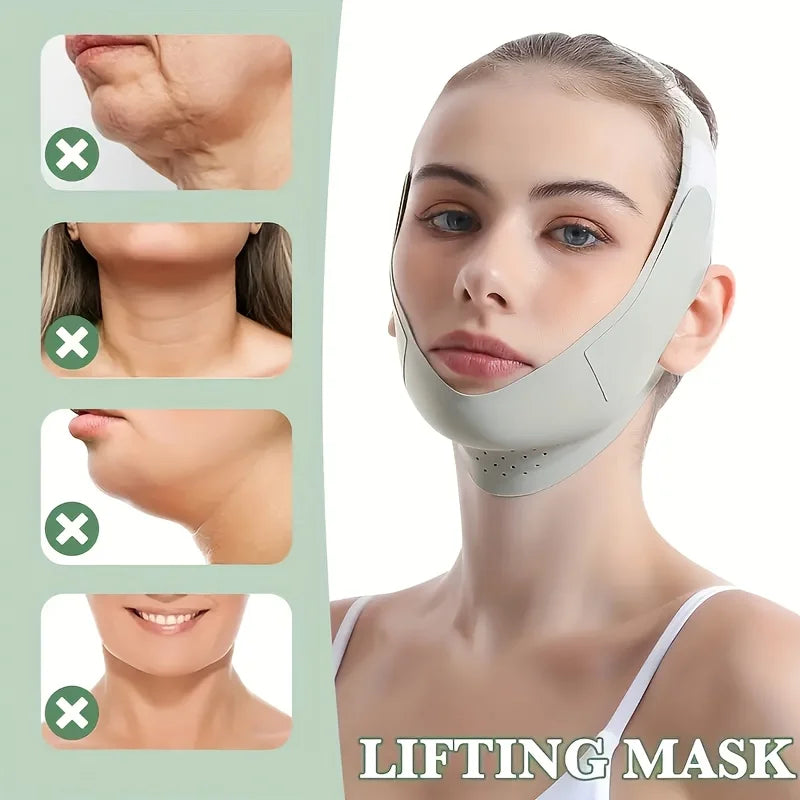 Graphene V-Shape Face Lift Band - Adjustable Double Chin Reducer, Breathable Reusable Facial Strap for Men & Women (5-Size Fit)
