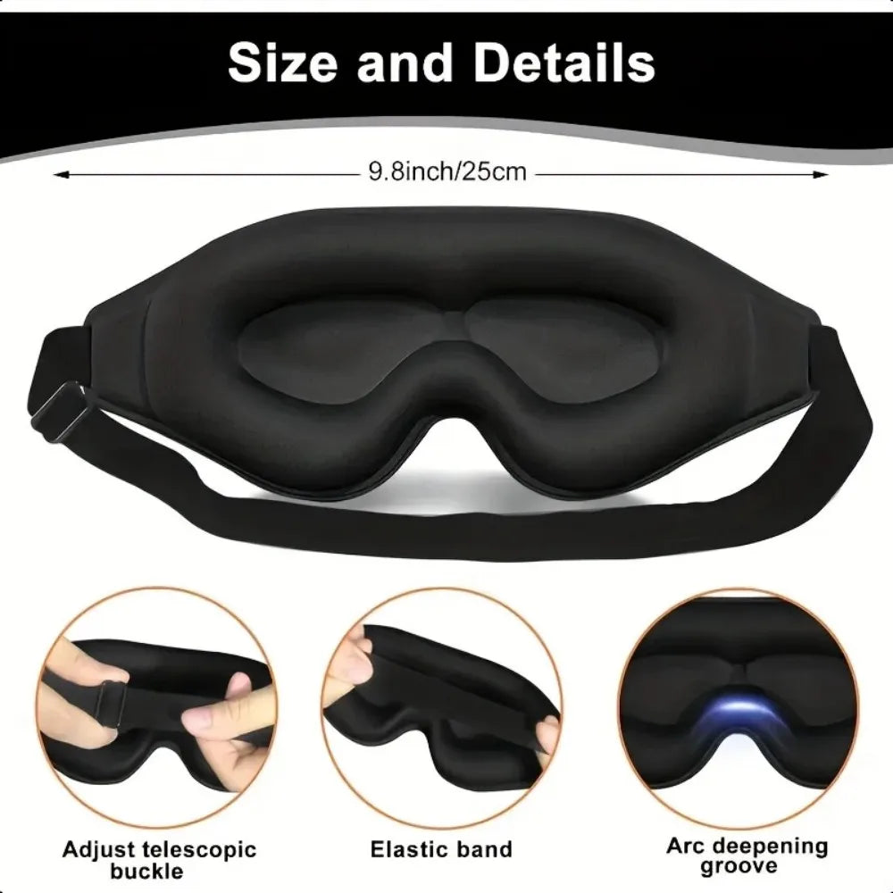 3D Eye Mask, Comfortable & Breathable Sleep Mask with Nose Pad, Adjustable Size Eye Cover for Sleeping, Travel & Nap, Blackout